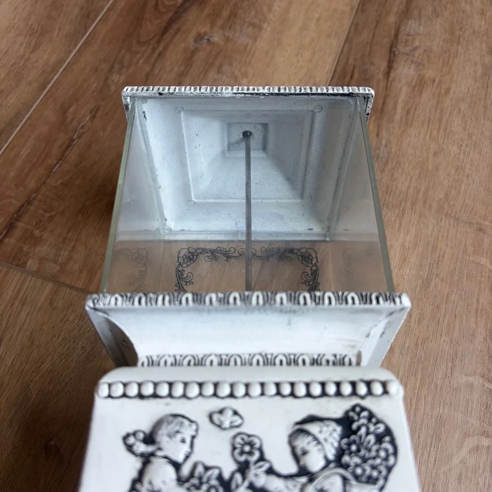 Vintage Venderette Candy Nut Dispenser Ornate White Black Cast Metal Glass Decor